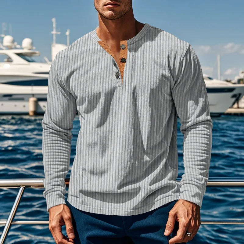 Maglione Henley da Uomo a Coste con Tre Bottoni — foto 12