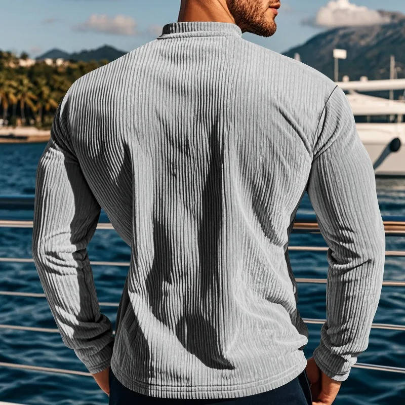 Maglione Henley da Uomo a Coste con Tre Bottoni — foto 13