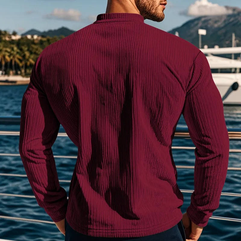Maglione Henley da Uomo a Coste con Tre Bottoni — foto 2