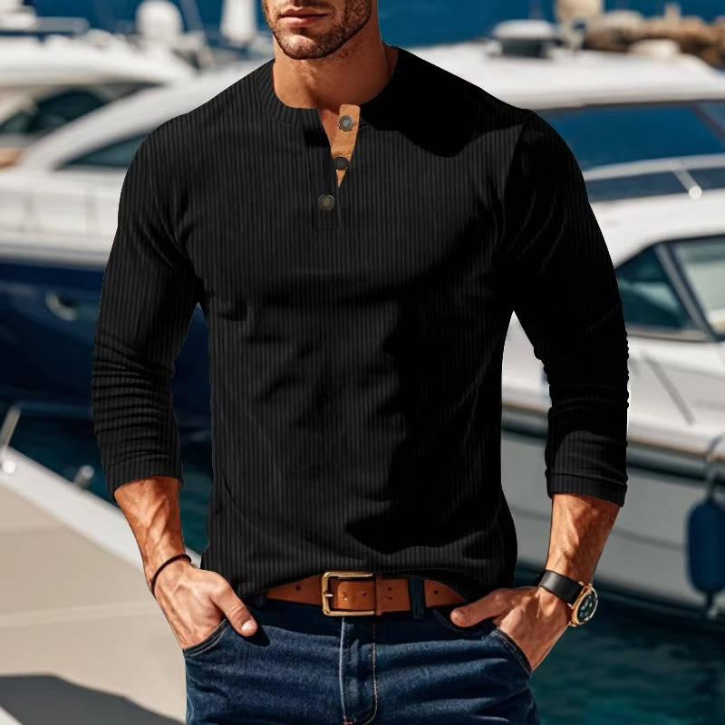 Maglione Henley da Uomo a Coste con Tre Bottoni — foto 4