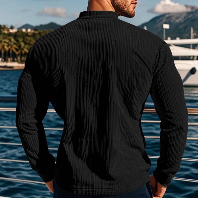 Maglione Henley da Uomo a Coste con Tre Bottoni — foto 5