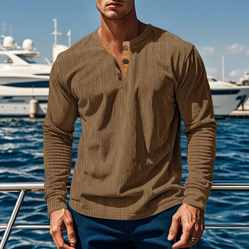 Maglione Henley da Uomo a Coste con Tre Bottoni — foto 6