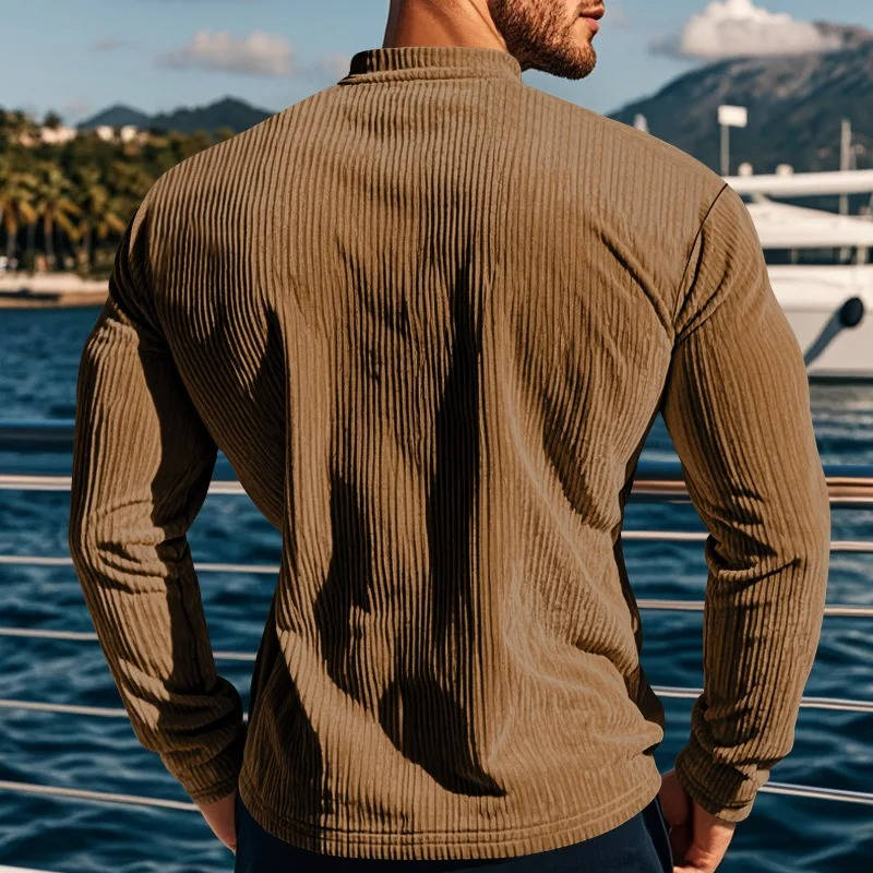 Maglione Henley da Uomo a Coste con Tre Bottoni — foto 7