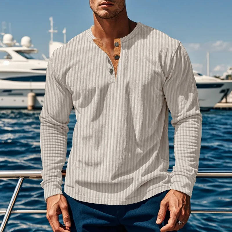 Maglione Henley da Uomo a Coste con Tre Bottoni — foto 8
