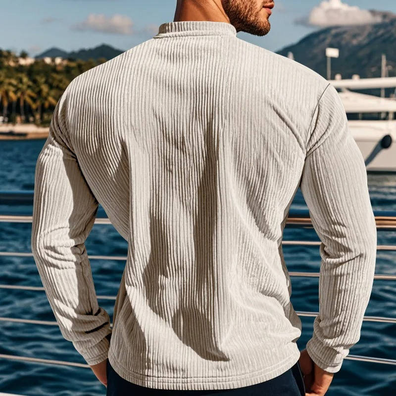 Maglione Henley da Uomo a Coste con Tre Bottoni — foto 9