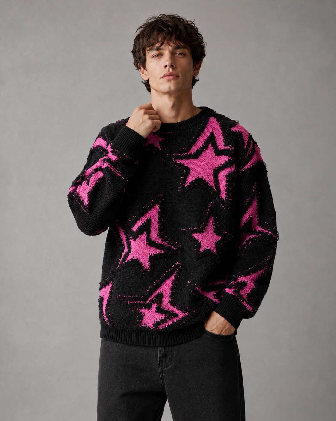Maglione da Uomo con Motivo a Stelle in Rilievo — foto 7