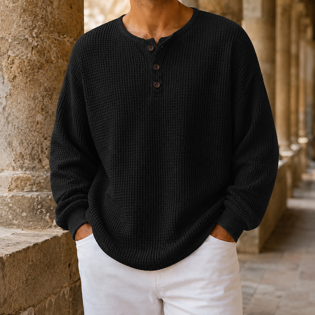 Maglione Waffle da Uomo con Collo Serafino — foto 5