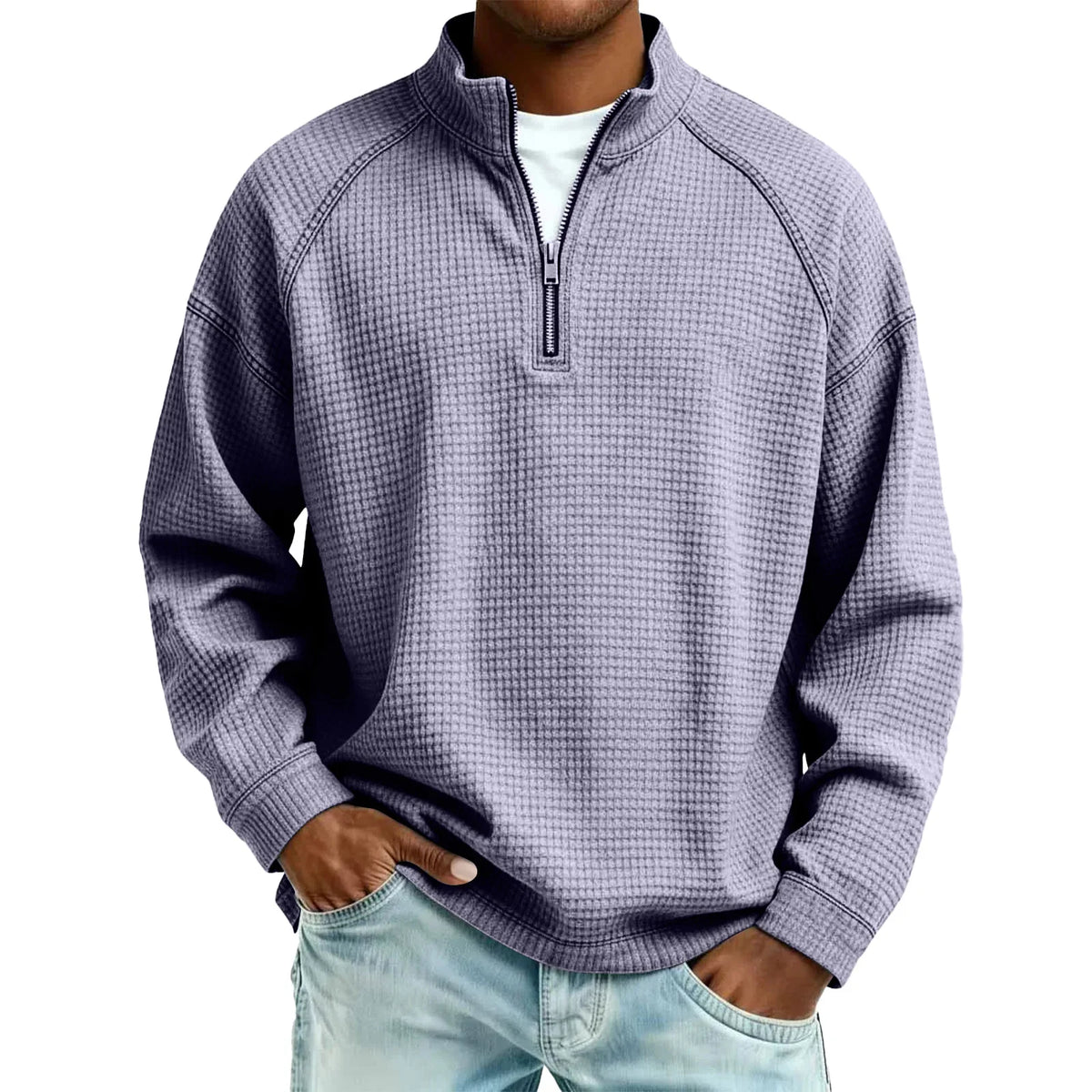 Maglione Waffle da Uomo con Mezza Zip — foto 10