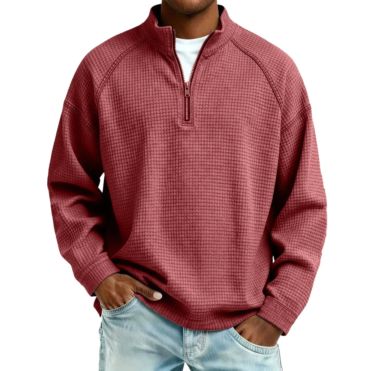 Maglione Waffle da Uomo con Mezza Zip — foto 14