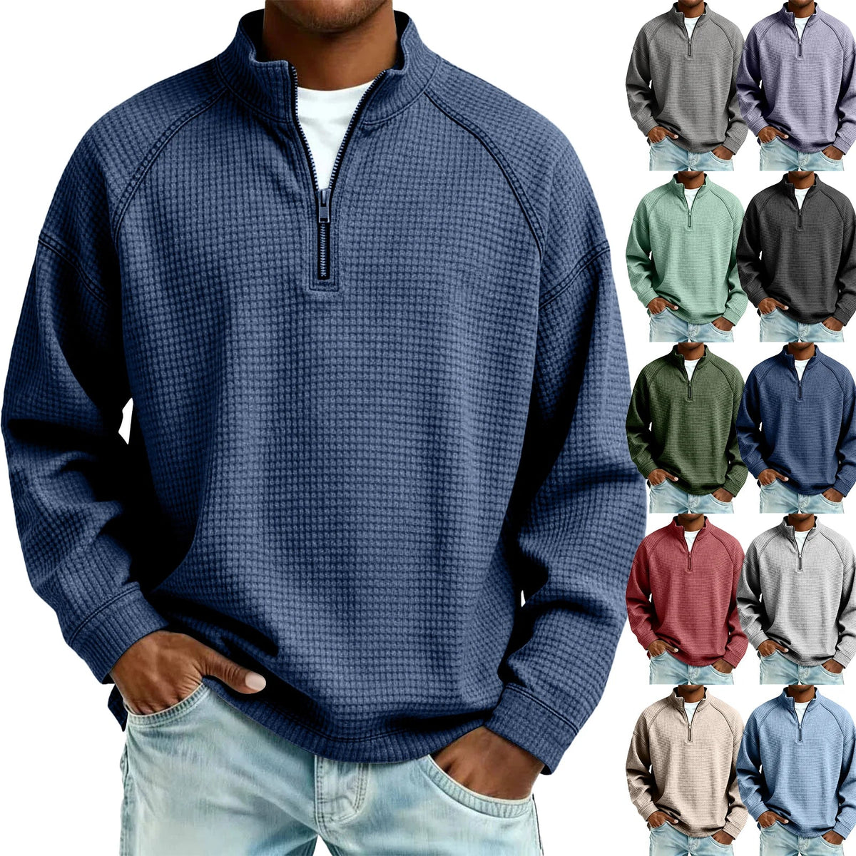 Maglione Waffle da Uomo con Mezza Zip — foto 2