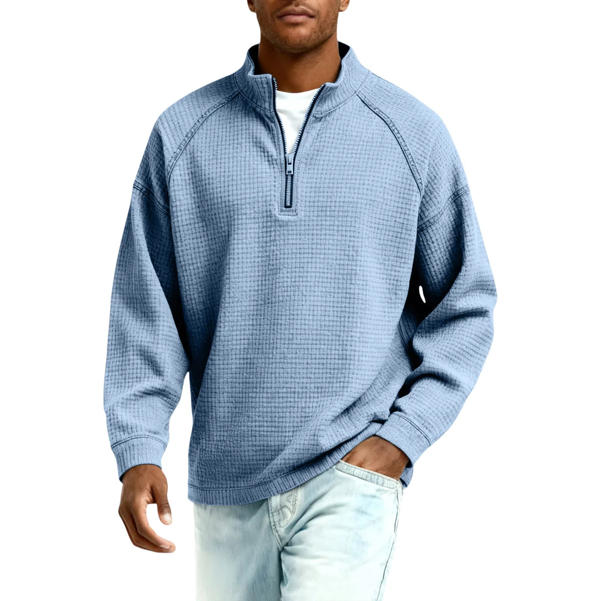 Maglione Waffle da Uomo con Mezza Zip — foto 5