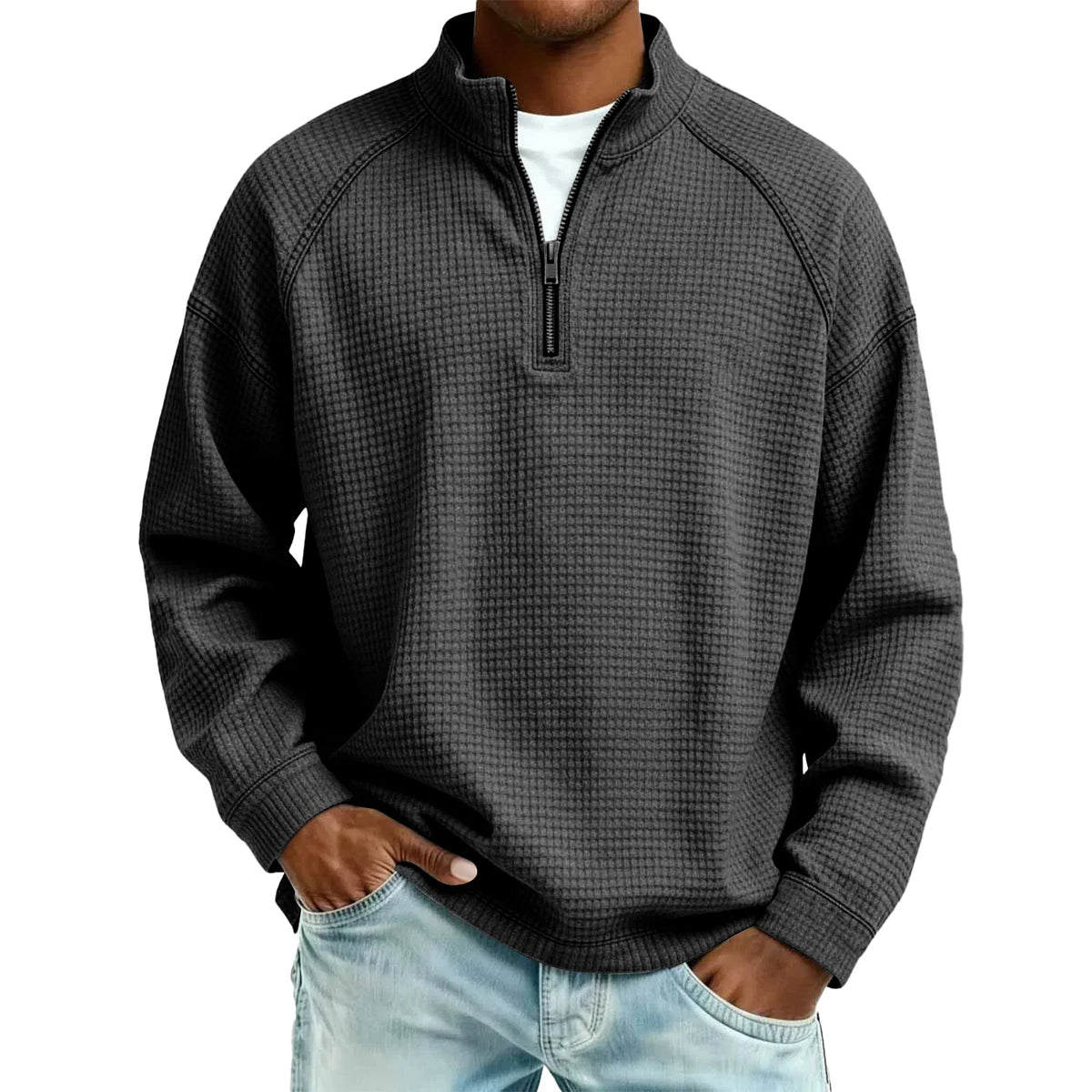 Maglione Waffle da Uomo con Mezza Zip — foto 7