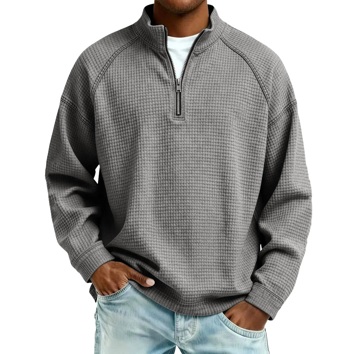 Maglione Waffle da Uomo con Mezza Zip — foto 8