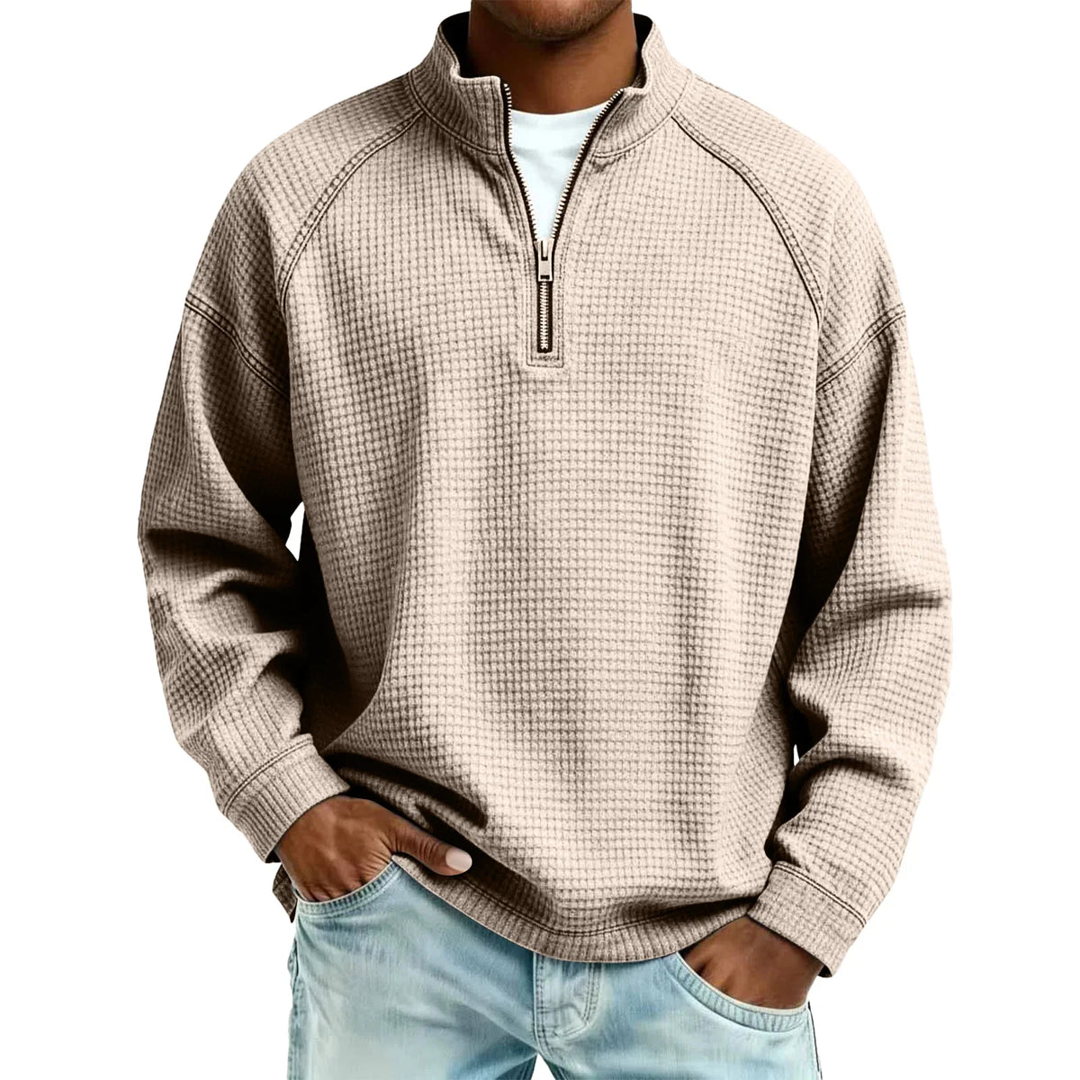 Maglione Waffle da Uomo con Mezza Zip — foto 9