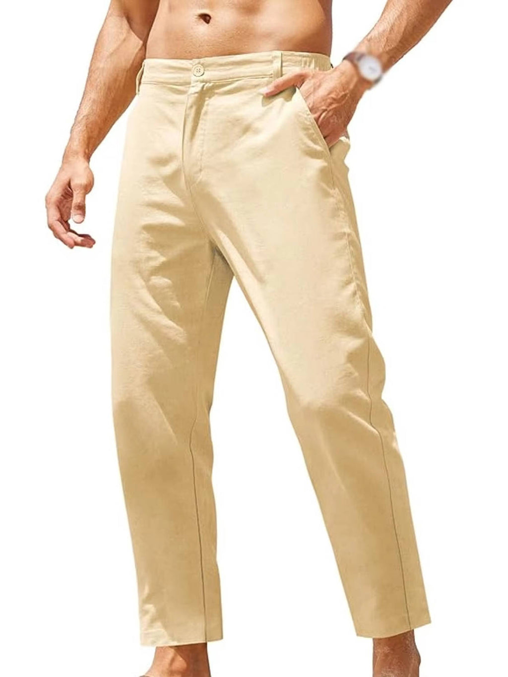 Pantaloni in Lino e Cotone da Uomo con Elastico