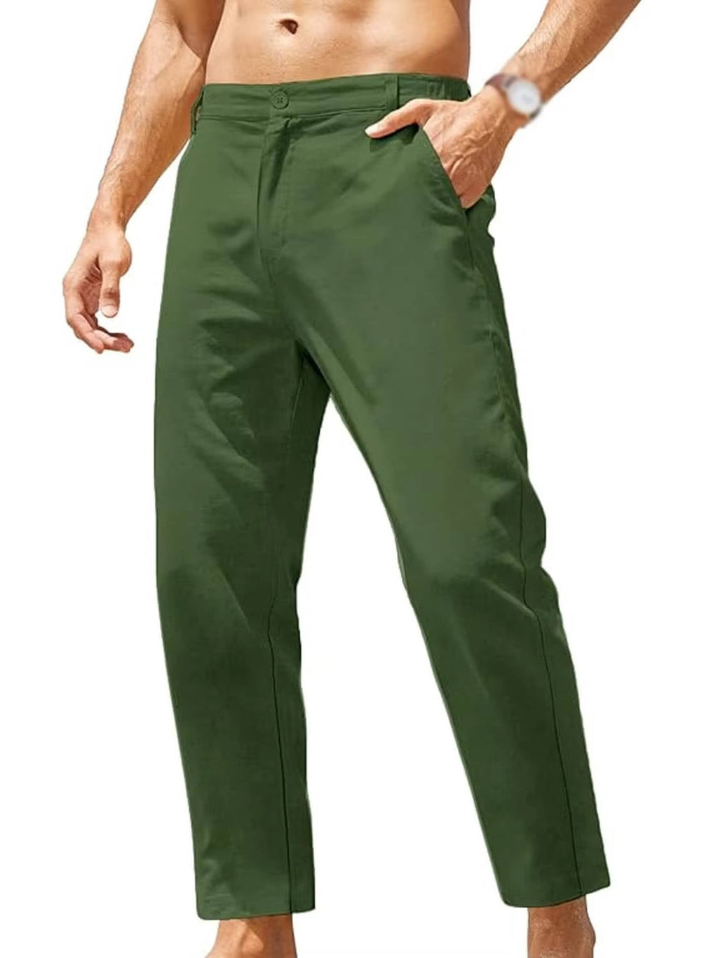 Pantaloni in Lino e Cotone da Uomo con Elastico — foto 8