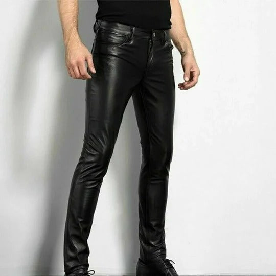 Pantaloni da Uomo Effetto Pelle Gamba Dritta