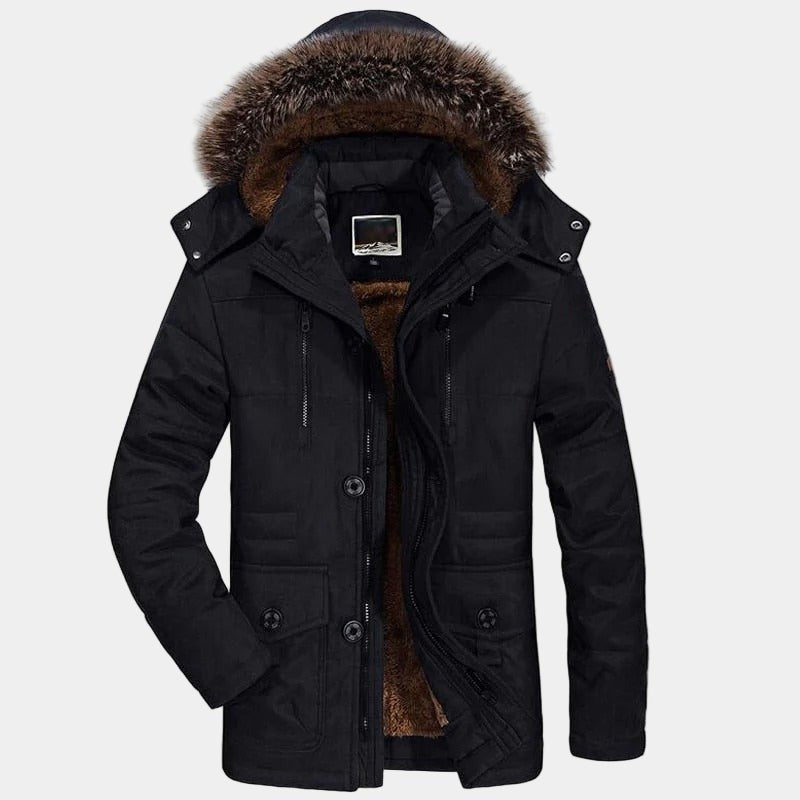 Parka da Uomo con Cappuccio Bordato in Pelo