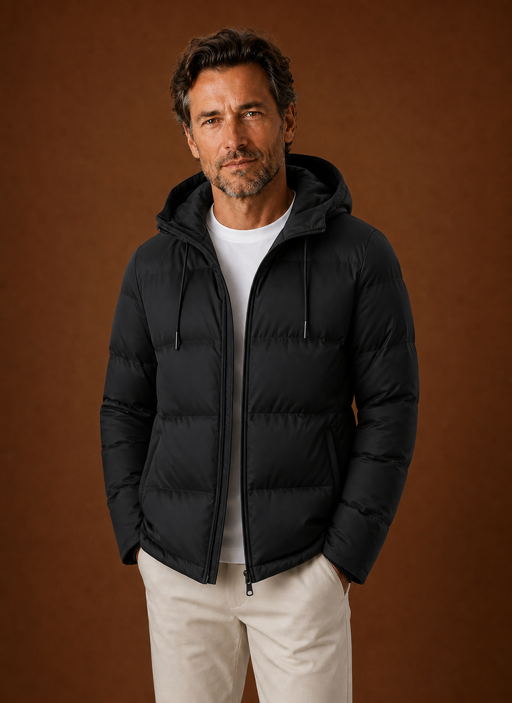 Piumino con Cappuccio da Uomo con Zip Intera