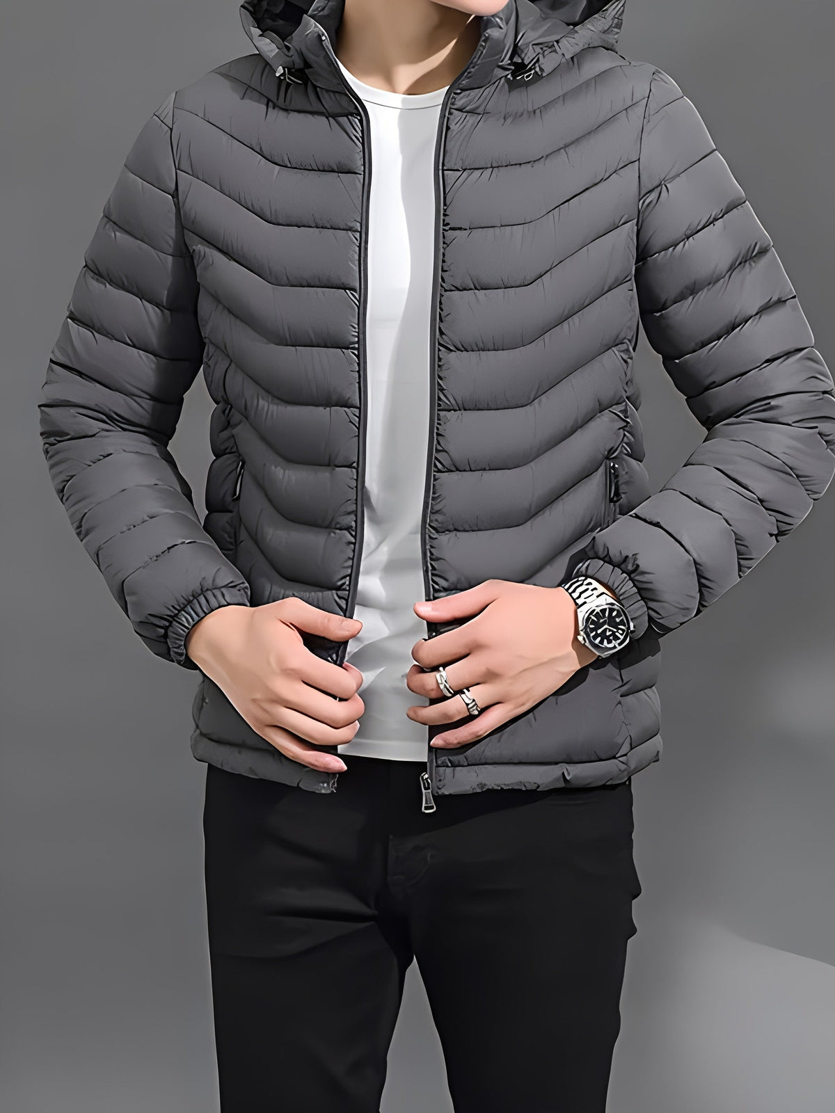 Piumino da Uomo con Cappuccio e Zip Intera