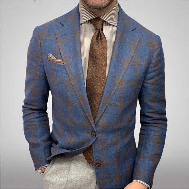 Blazer da Uomo a Quadri con Revers a Lancia