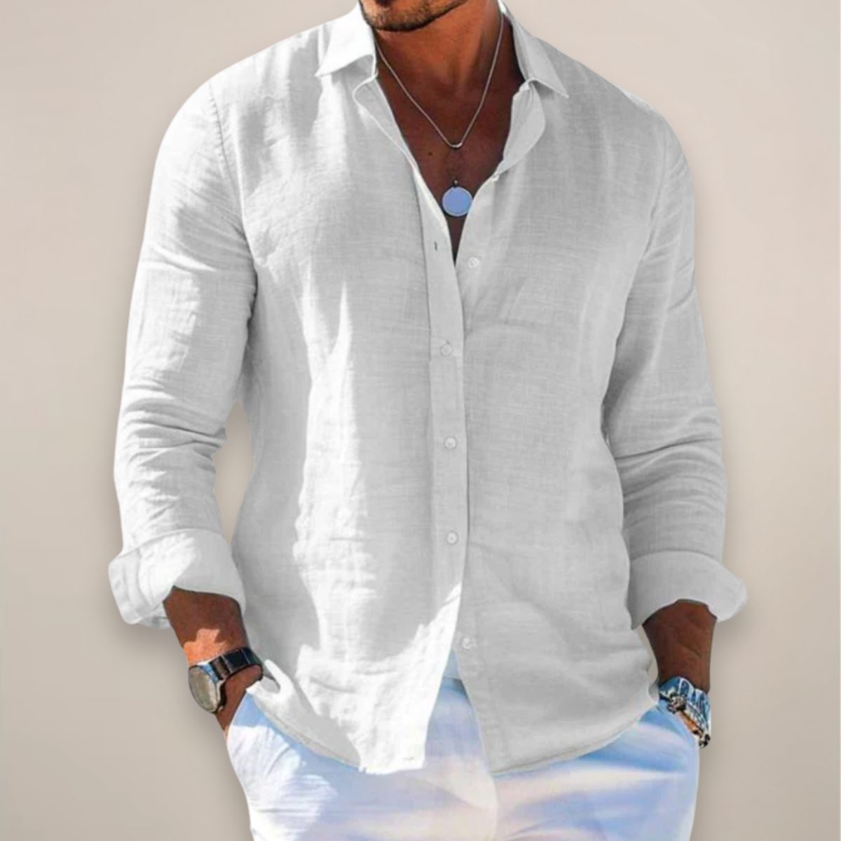 Camicia in Lino da Uomo Vestibilità Rilassata — foto 2
