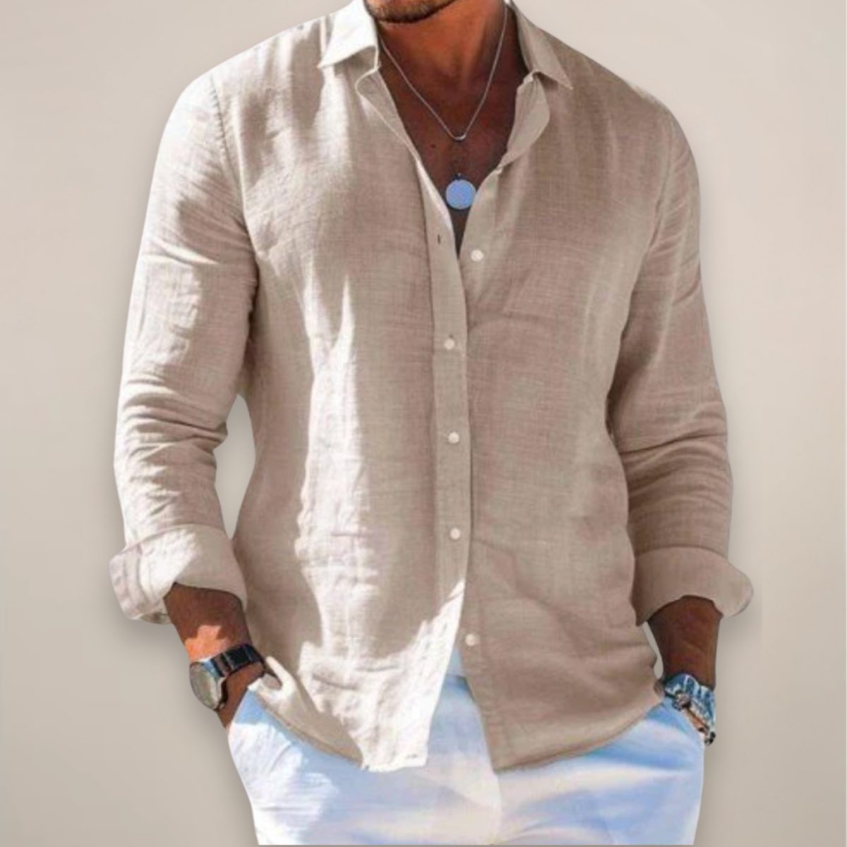 Camicia in Lino da Uomo Vestibilità Rilassata — foto 7