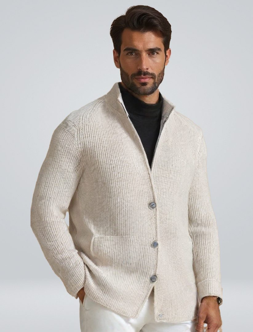 Cardigan a Coste da Uomo con Bottoni