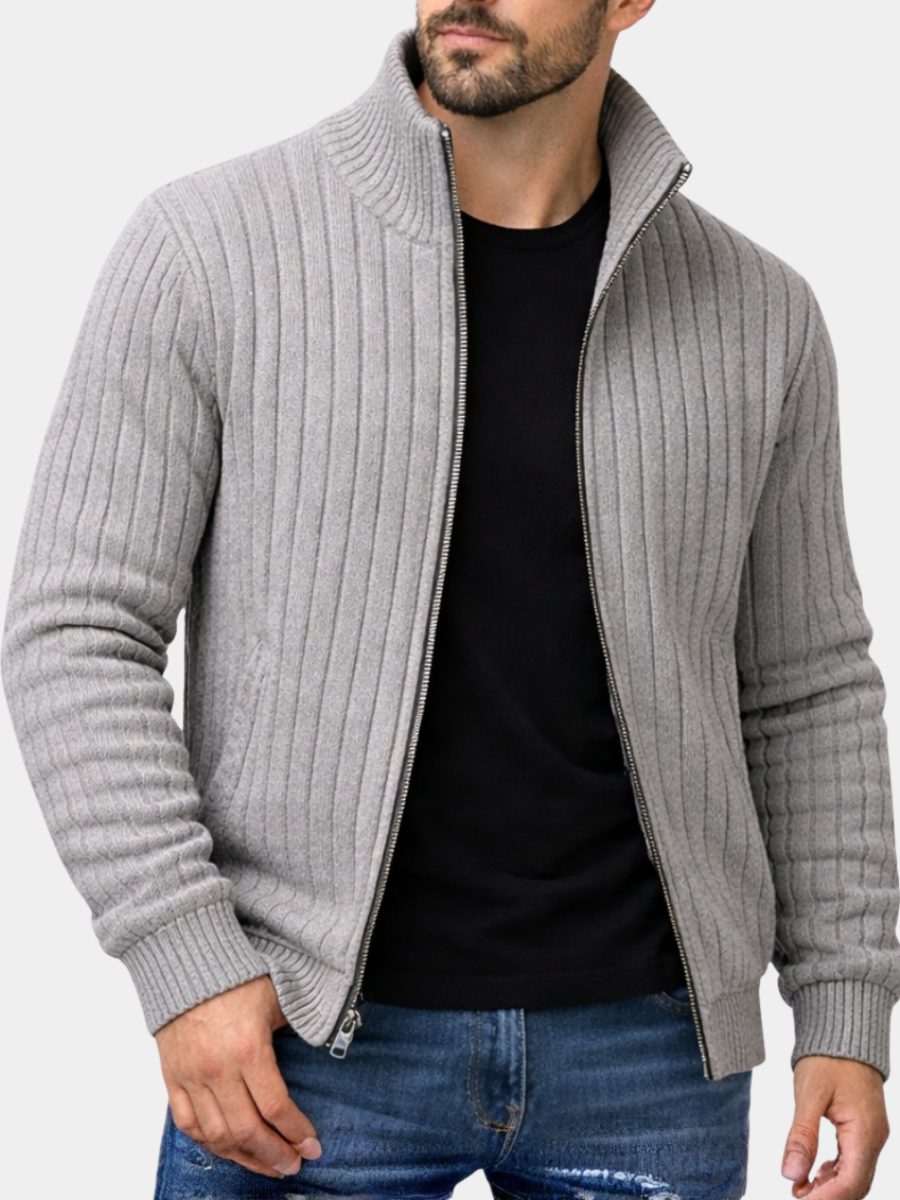 Cardigan Zip da Uomo Collo Alto a Costine