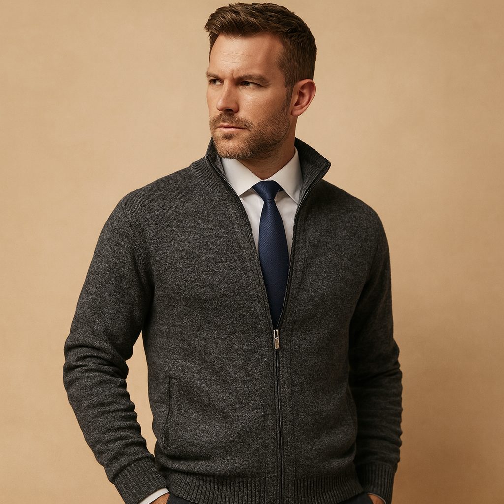 Cardigan con Zip da Uomo Vestibilità Sagomata — foto 2