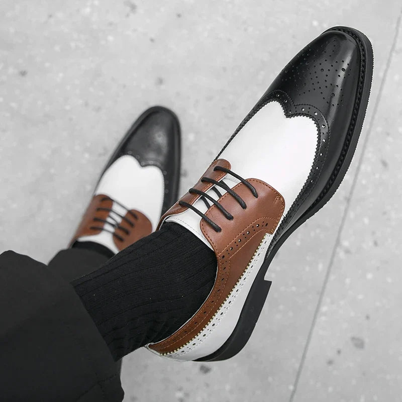 Scarpe Brogue da Uomo in Pelle Bicolore Rétro — foto 2