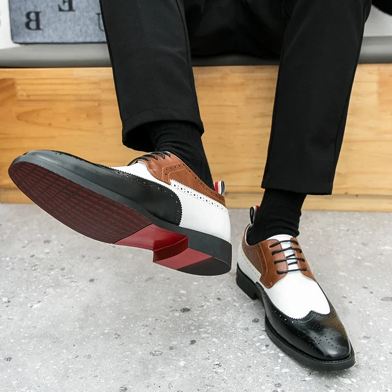 Scarpe Brogue da Uomo in Pelle Bicolore Rétro — foto 3