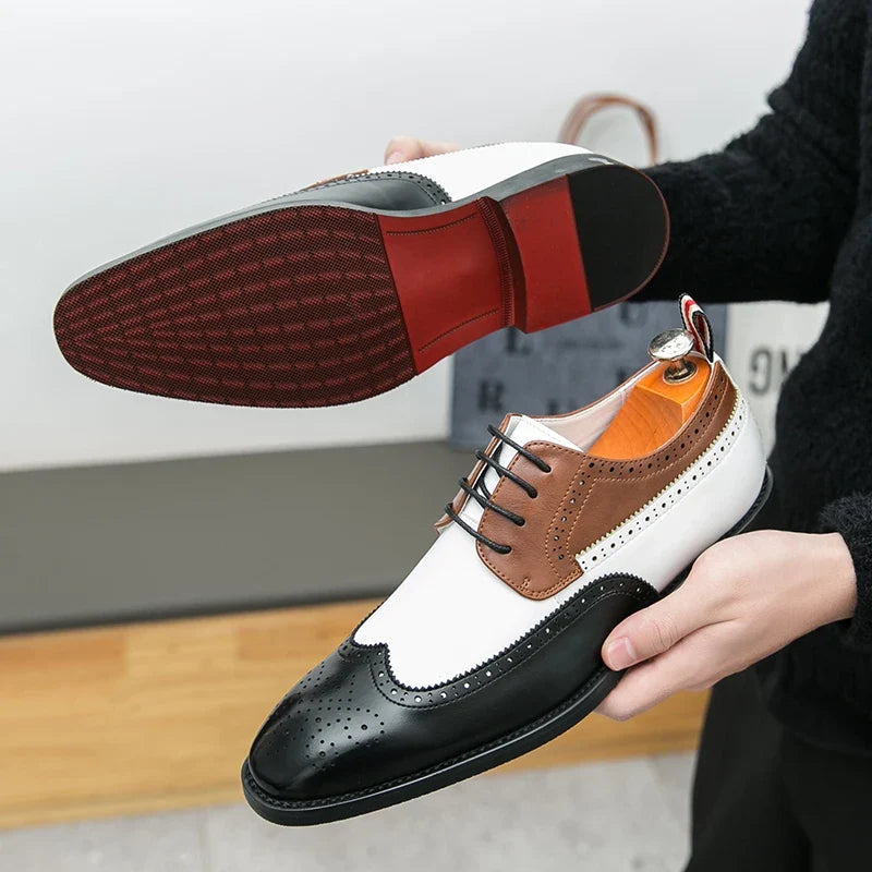 Scarpe Brogue da Uomo in Pelle Bicolore Rétro — foto 4