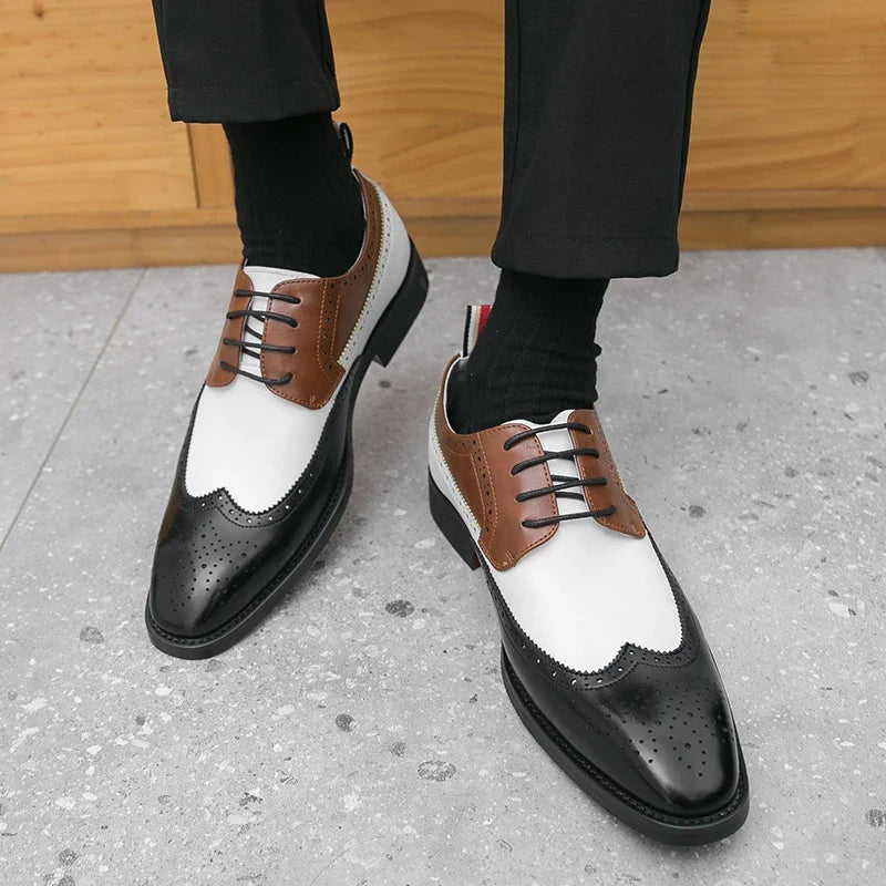 Scarpe Brogue da Uomo in Pelle Bicolore Rétro — foto 5