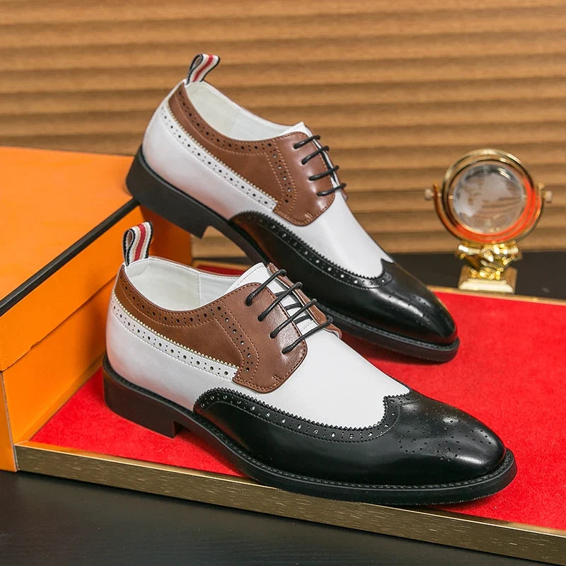 Scarpe Brogue da Uomo in Pelle Bicolore Rétro — foto 7