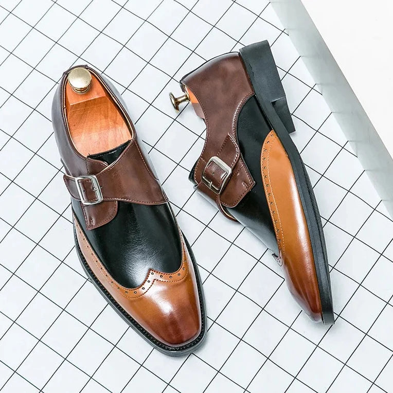 Scarpe Monk Strap da Uomo in Pelle Brogue