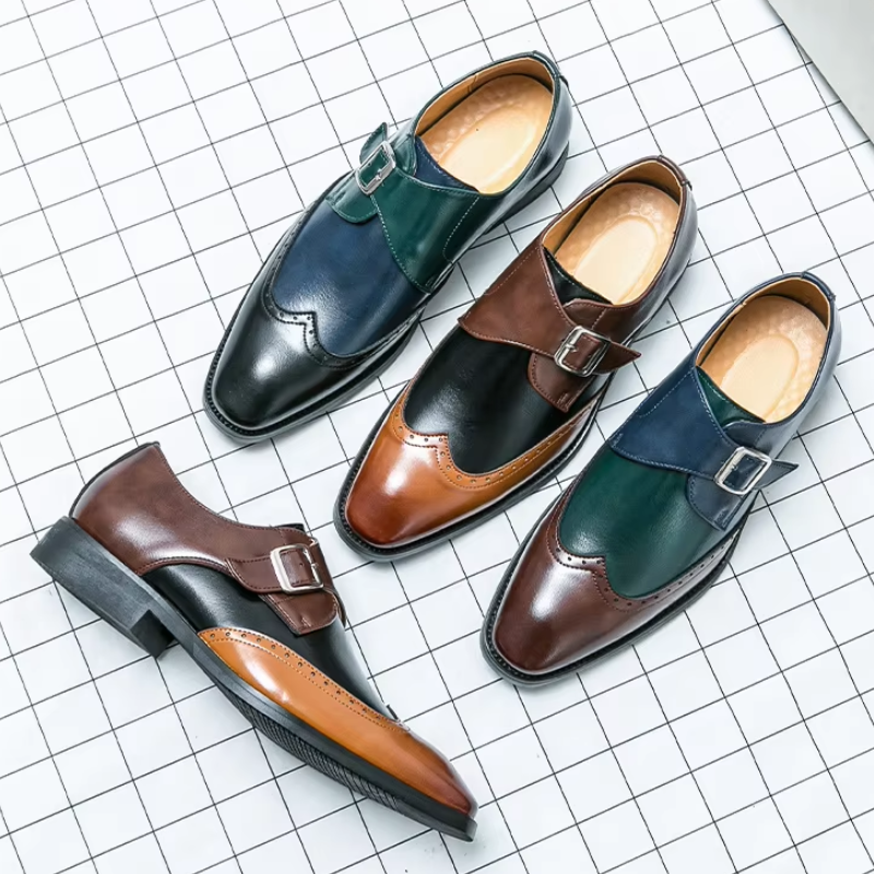 Scarpe Monk Strap da Uomo in Pelle Brogue — foto 10