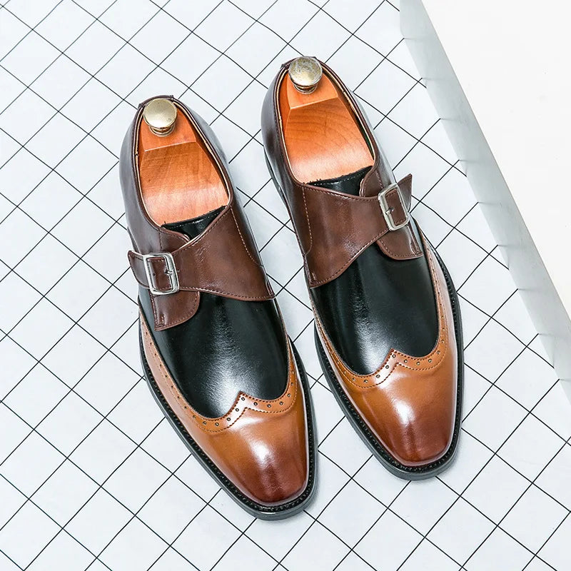 Scarpe Monk Strap da Uomo in Pelle Brogue — foto 5