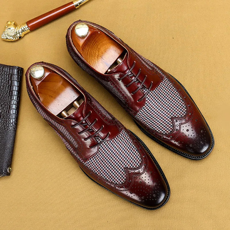 Scarpe Oxford Brogue da Uomo in Pelle Foderate