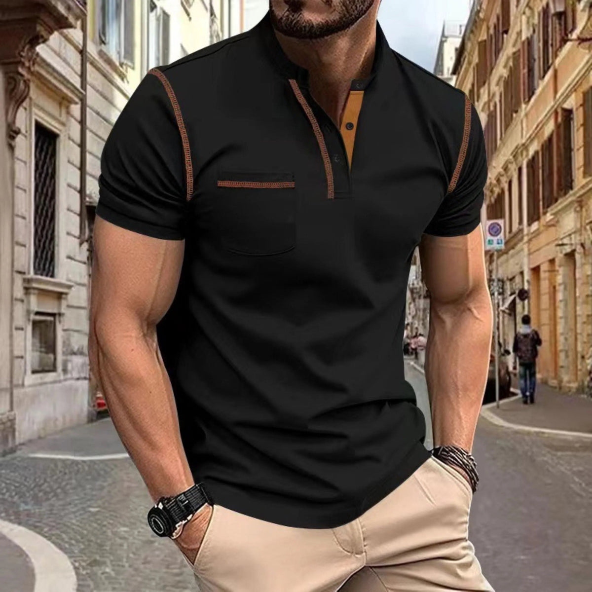 Polo da Uomo con Cuciture a Contrasto — foto 2