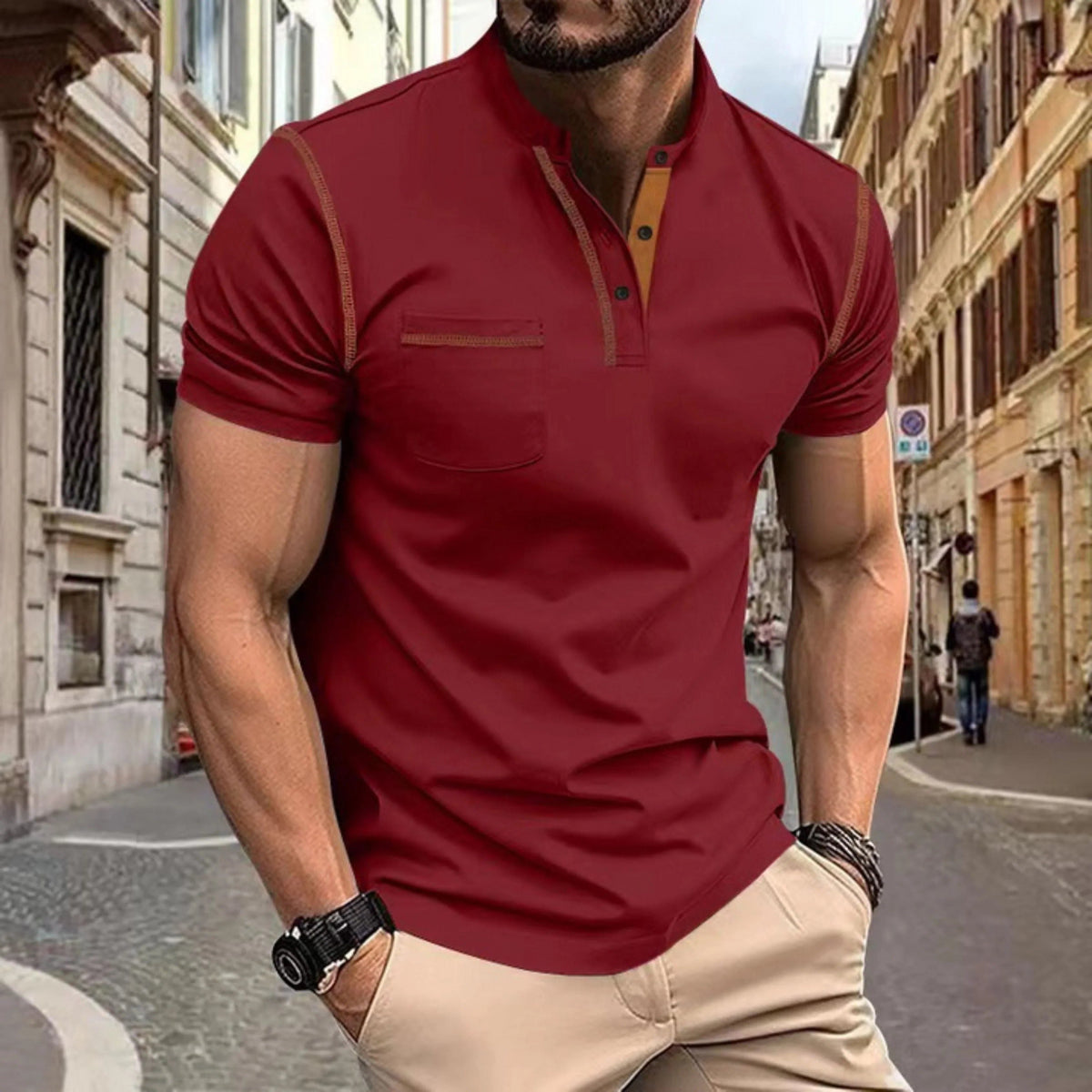 Polo da Uomo con Cuciture a Contrasto — foto 4