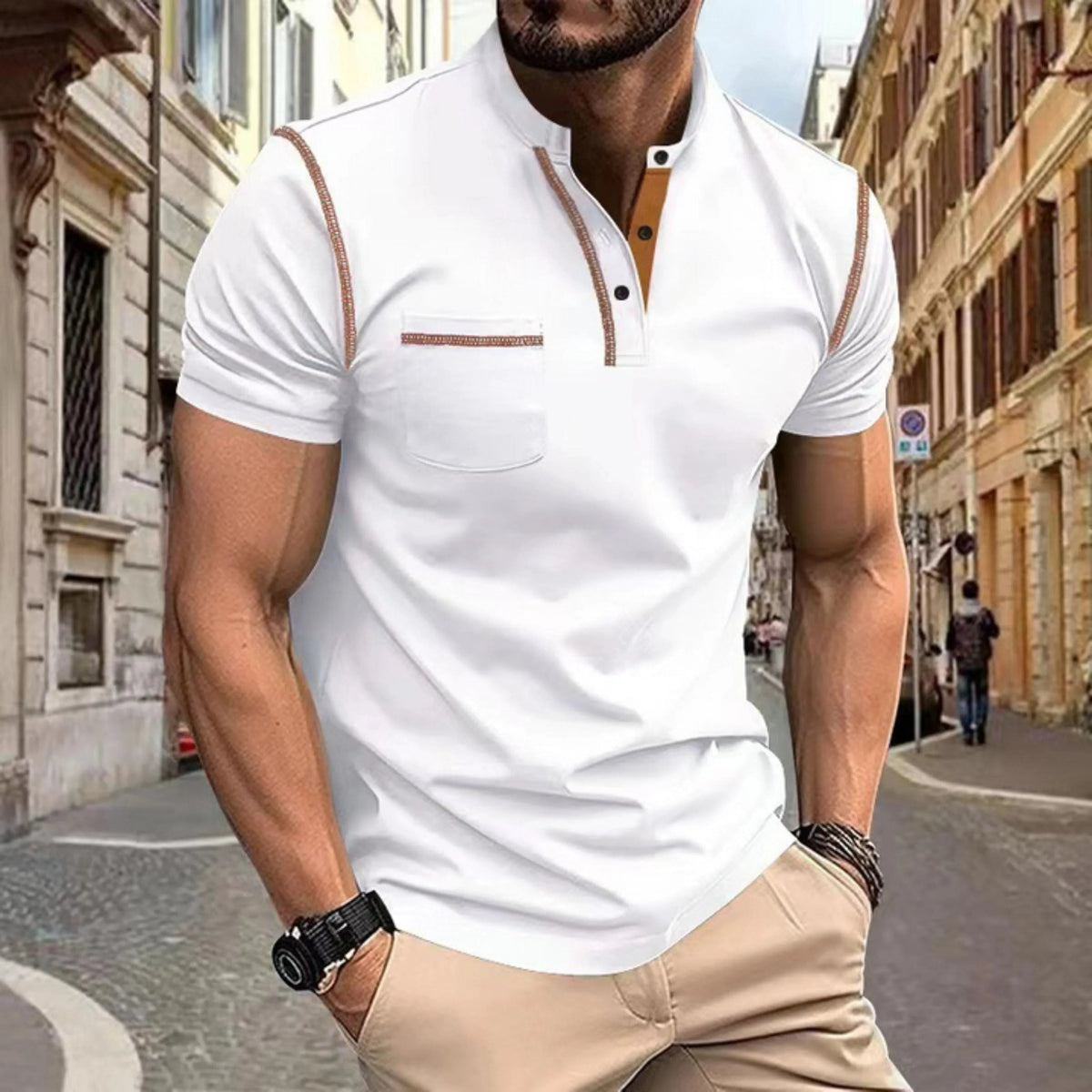 Polo da Uomo con Cuciture a Contrasto — foto 6