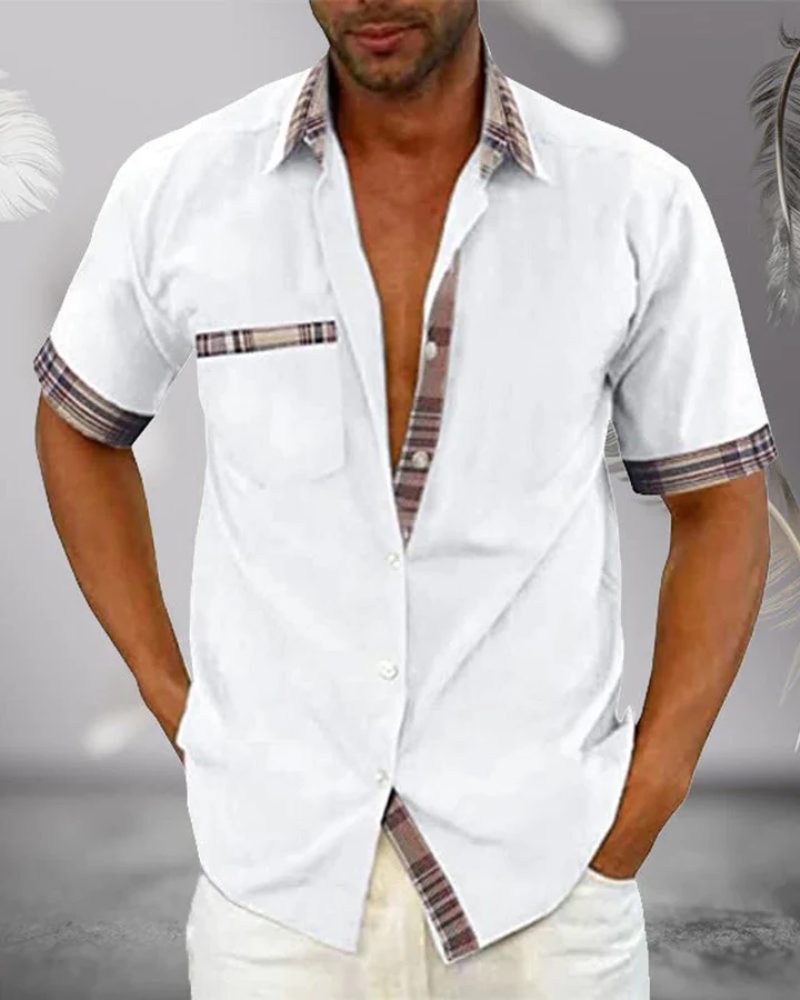 Camicia Manica Corta da Uomo Collo Alla Coreana