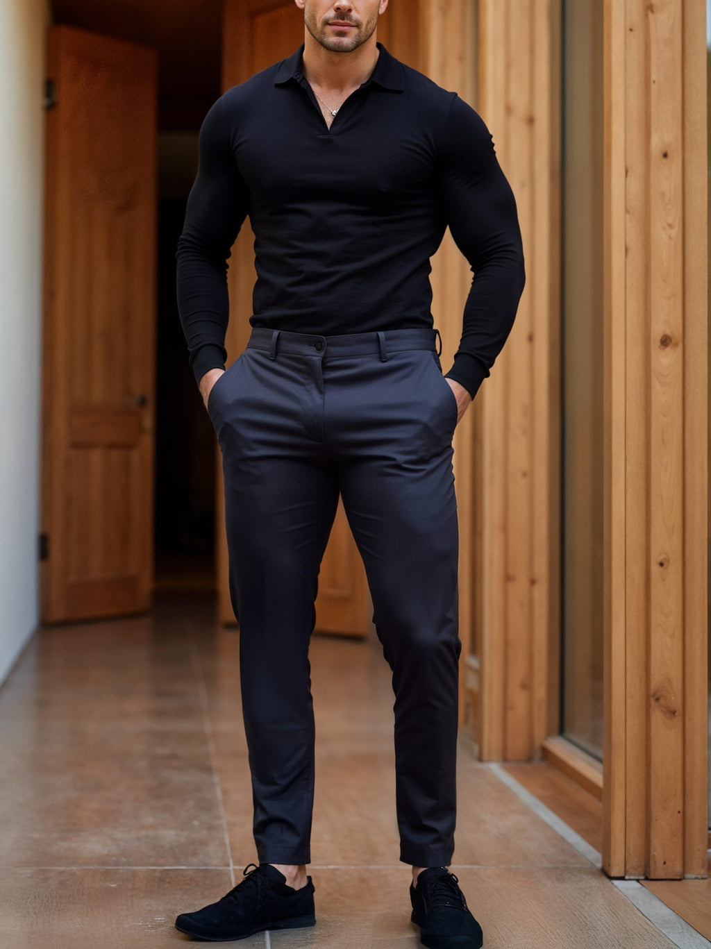 Pantaloni Chino Slim da Uomo Vita Piatta — foto 5