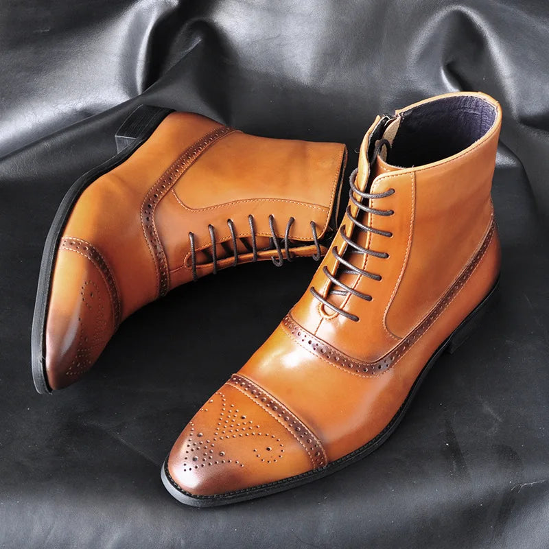 Stivaletti Brogue da Uomo in Pelle Allacciati — foto 2