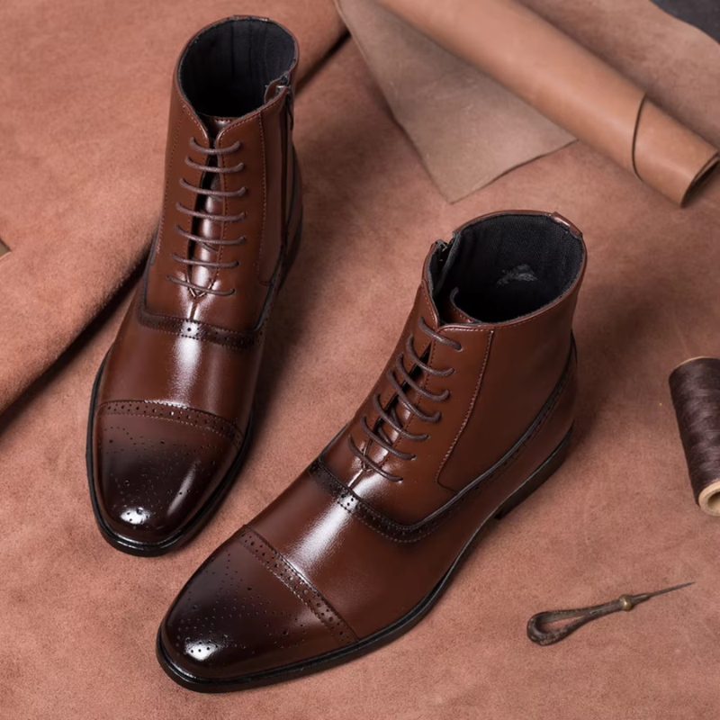 Stivaletti Brogue da Uomo in Pelle Allacciati — foto 3