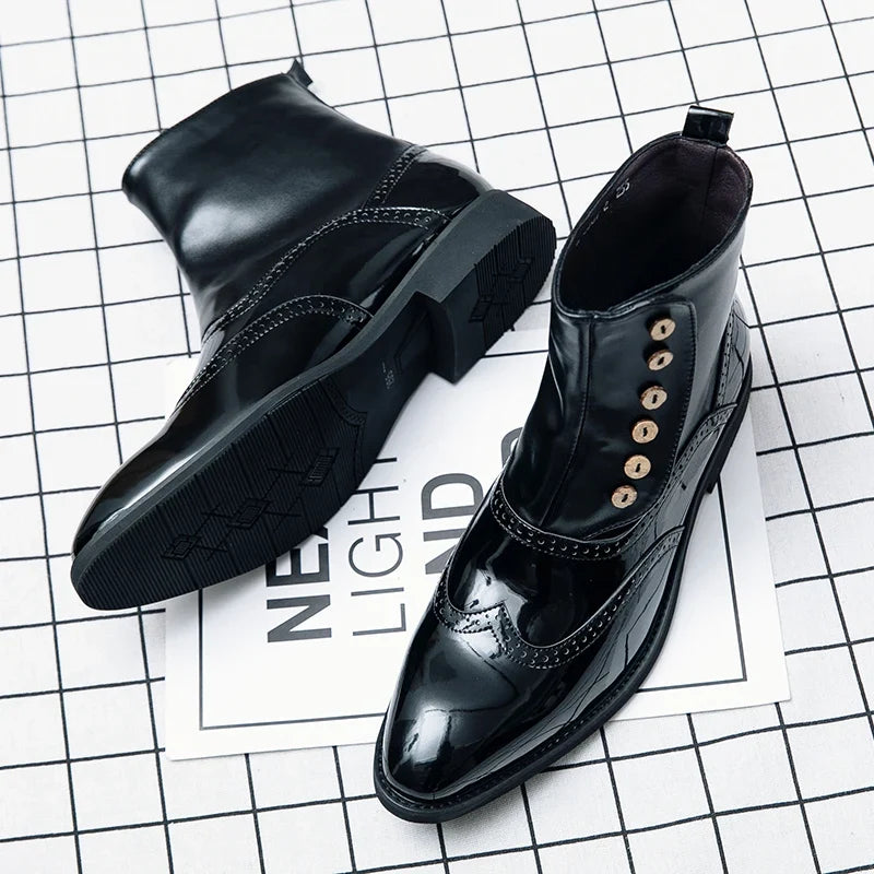 Stivaletti Brogue da Uomo in Pelle Lucida