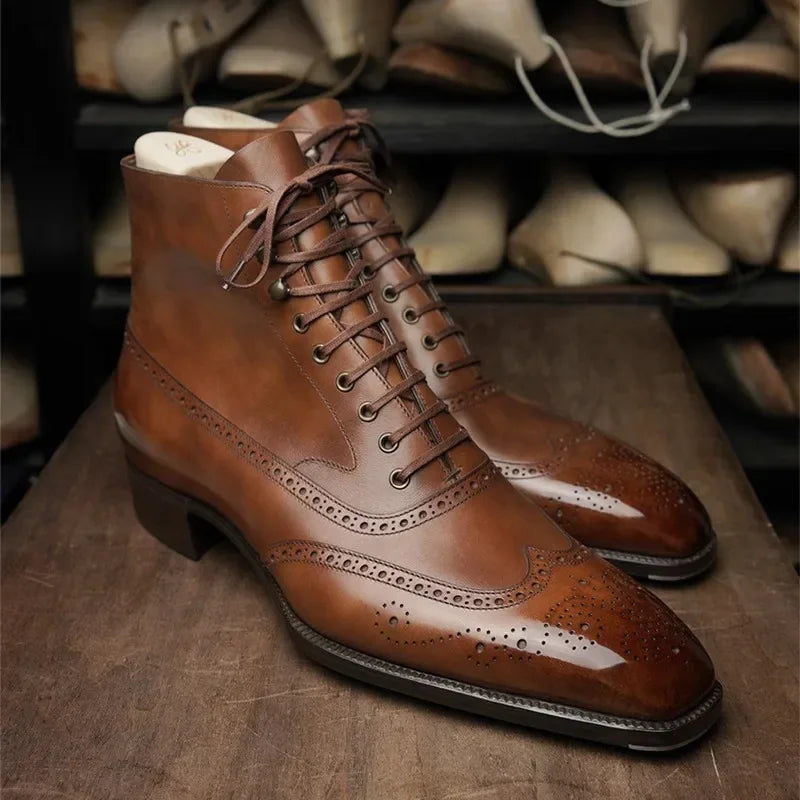 Stivaletti Brogue da Uomo in Pelle Vera