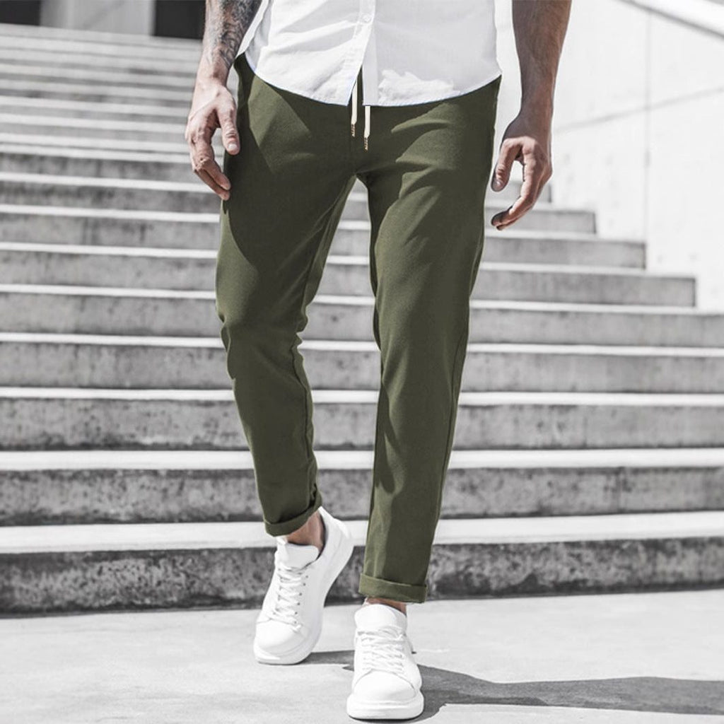 Pantaloni Chino Gamba Dritta da Uomo con Risvolto