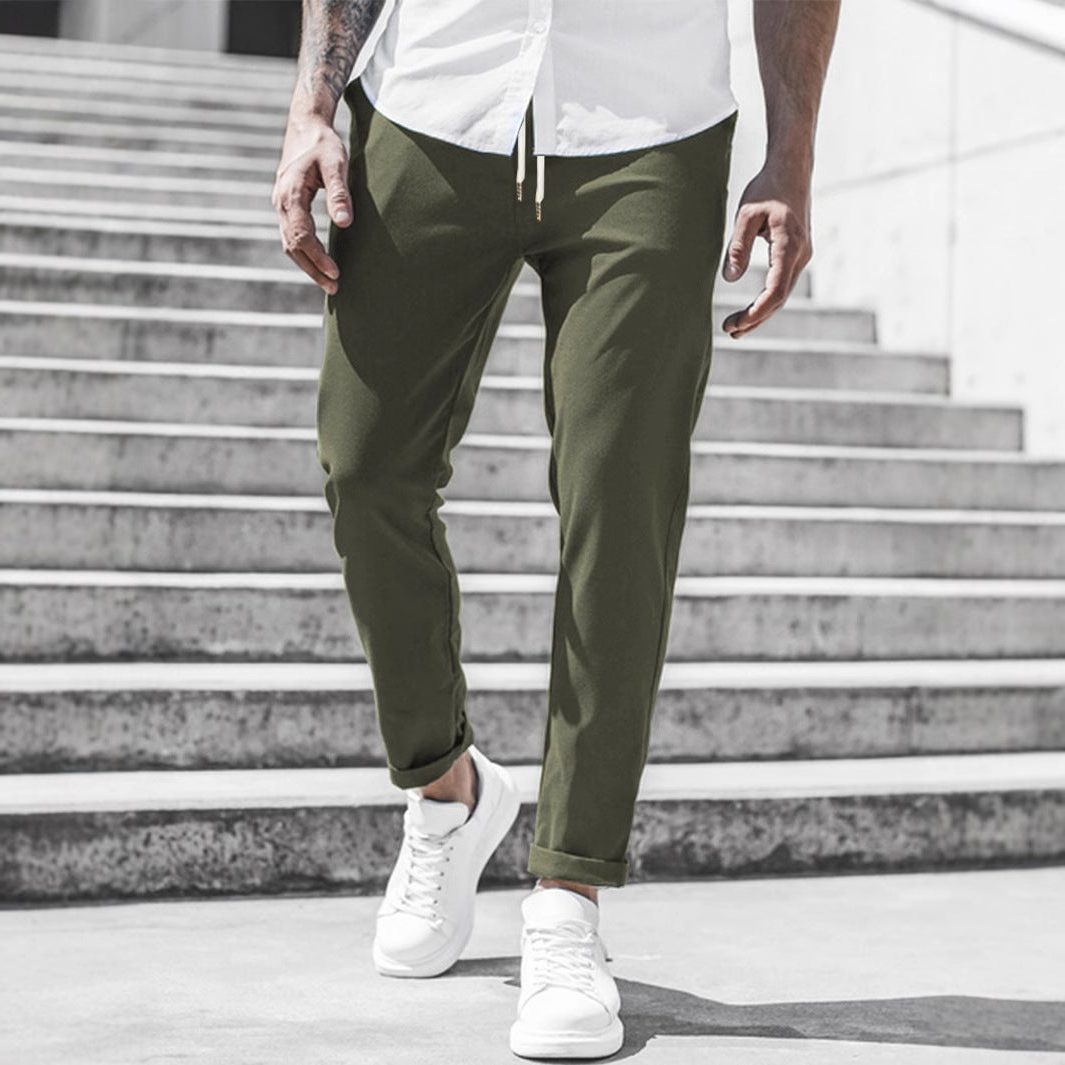 Pantaloni Chino Gamba Dritta da Uomo con Risvolto